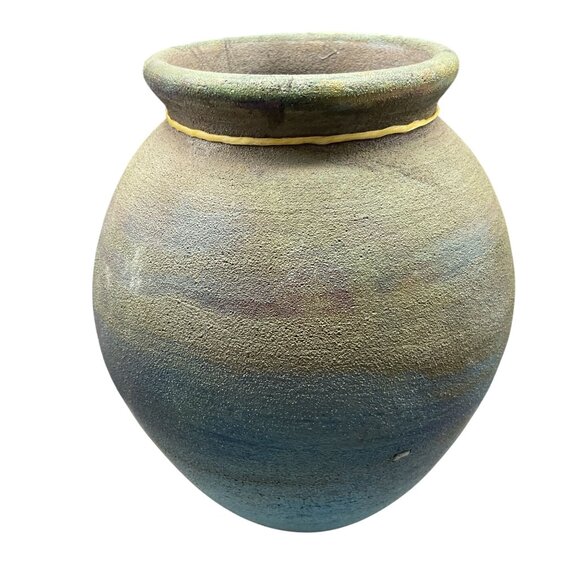 Handcrafted Raku Ceramic Vase With Beaded Feather Decor Signed Jeremy Diller 6"H - Picture 3 of 6